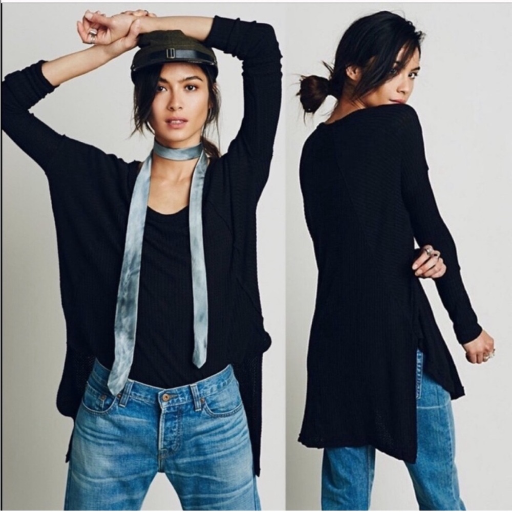 Free People Relaxed Ventura High Low Knitted
Thermal Top Stretch Black Size XS